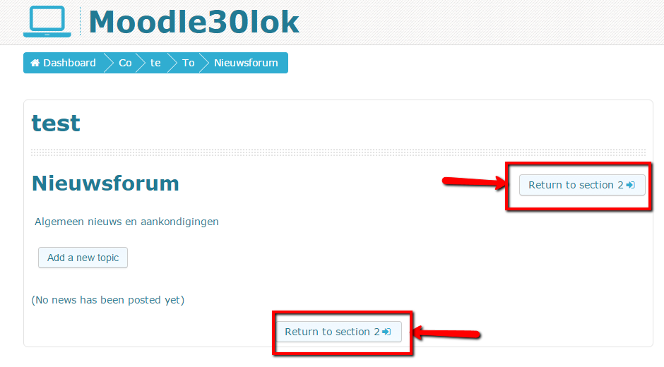 Update Moodle plugins Essential en Grid: Terug naar sectie knop